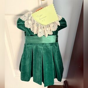 Luli & Me girls luxe velvet holiday dress- lace collar- ribbon sash